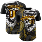 Custom Black Brown Yellow-White 3D Pattern Design Burner Costumes Skull Authentic Baseball Jersey