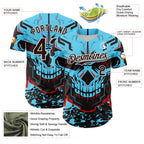 Custom Blue Brown-White 3D Pattern Design Burner Costumes Cyber Skull Authentic Baseball Jersey