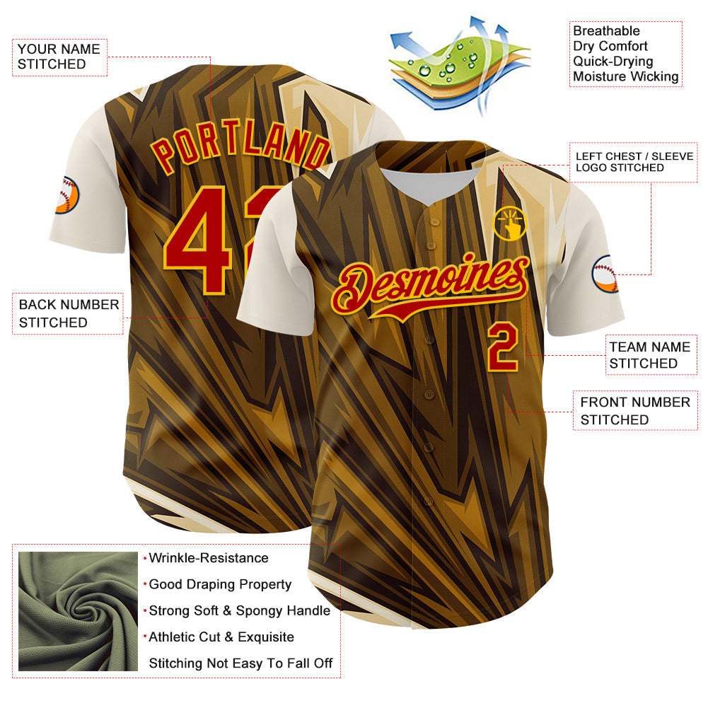 Custom Brown Red-Yellow 3D Pattern Design Burner Costumes Desert Authentic Baseball Jersey