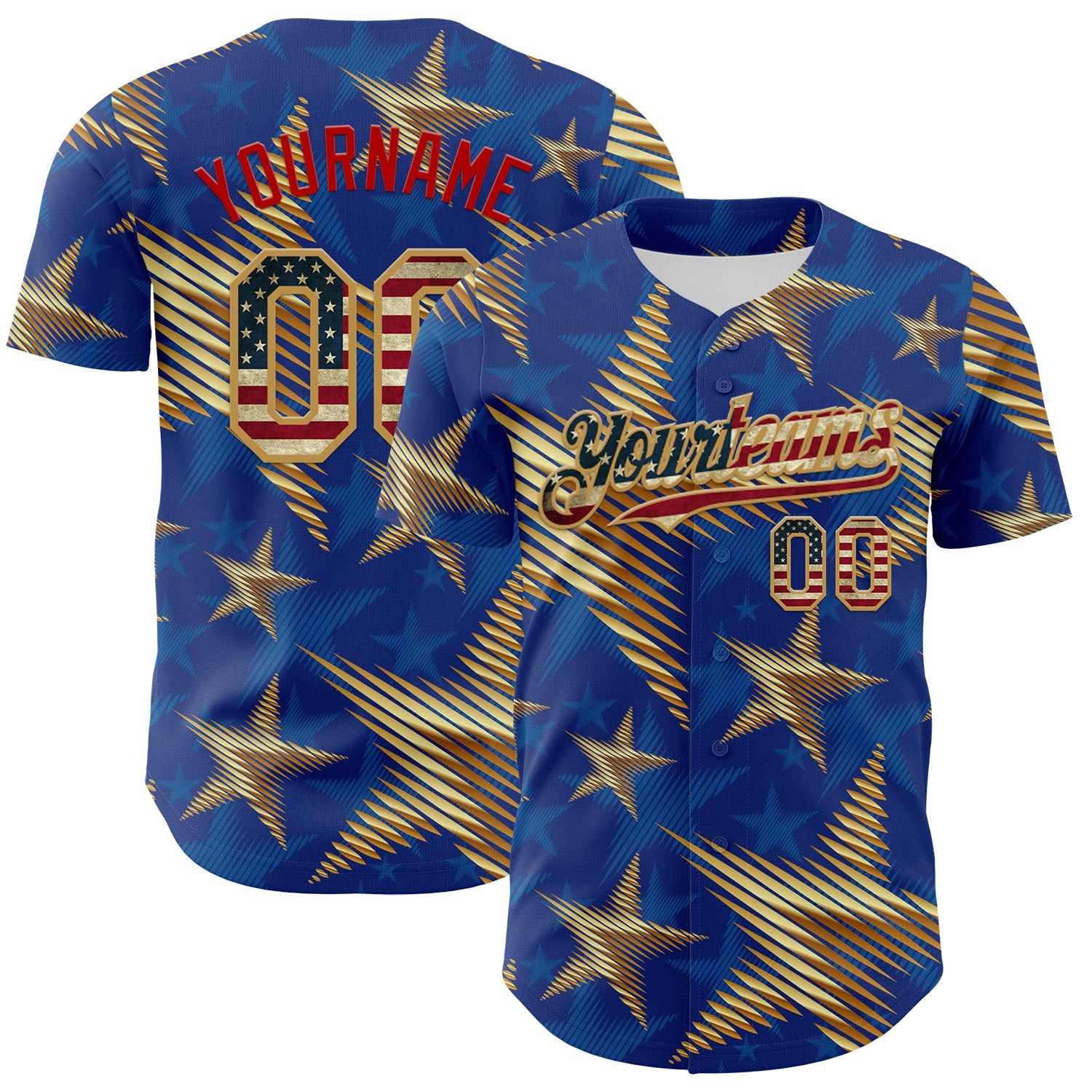 Custom Royal Vintage USA Flag Old Gold-Red 3D American Flag America-Inspired Stars Authentic Baseball Jersey