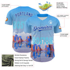 Custom Blue Thunder Blue-White 3D Pattern Design Boston Cityscape Skyline Authentic Baseball Jersey