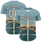 Custom Blue Cream-Royal 3D Pattern Design Washington Cityscape Skyline Authentic Baseball Jersey