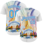 Custom White Sky Blue-Light Pink 3D Pattern Design Orlando Cityscape Skyline Authentic Baseball Jersey