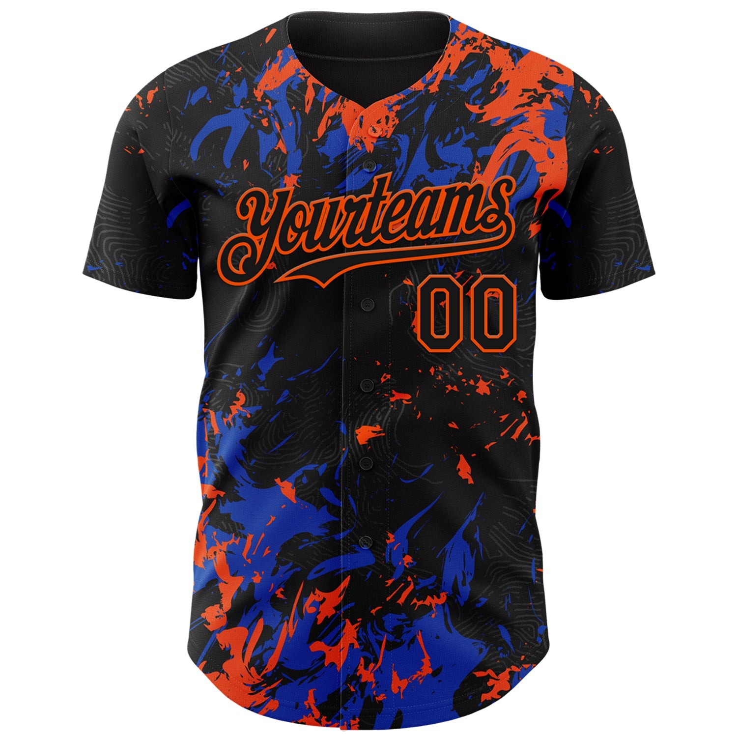 Custom Black Thunder Blue-Orange 3D Pattern Design Splash Authentic Baseball Jersey