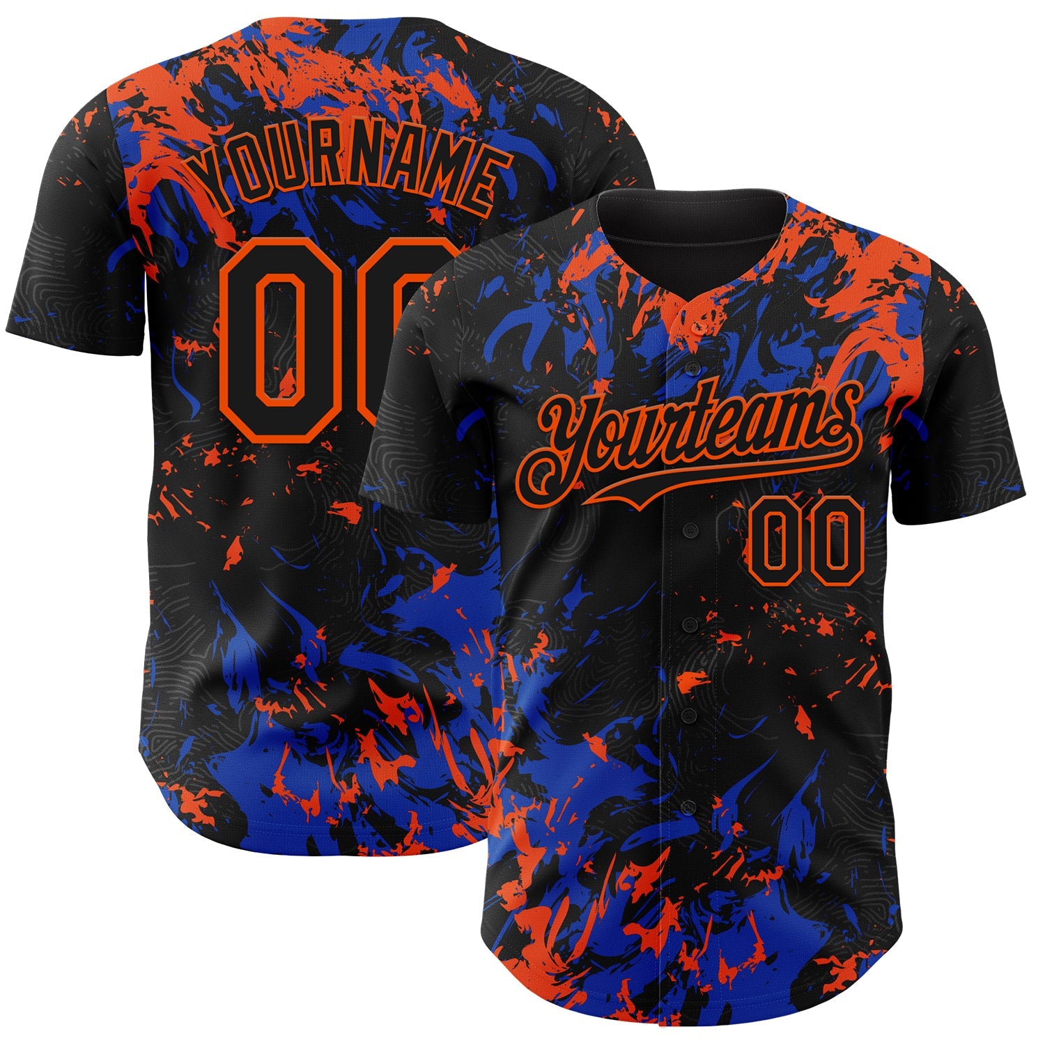 Custom Black Thunder Blue-Orange 3D Pattern Design Splash Authentic Baseball Jersey