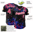 Custom Black Neon Pink Thunder Blue-White 3D Pattern Design Splash Authentic Baseball Jersey
