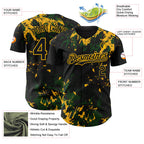 Custom Black Green-Gold 3D Pattern Design Splash Authentic Baseball Jersey