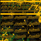 Custom Black Green-Gold 3D Pattern Design Splash Authentic Baseball Jersey