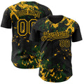 Custom Black Green-Gold 3D Pattern Design Splash Authentic Baseball Jersey