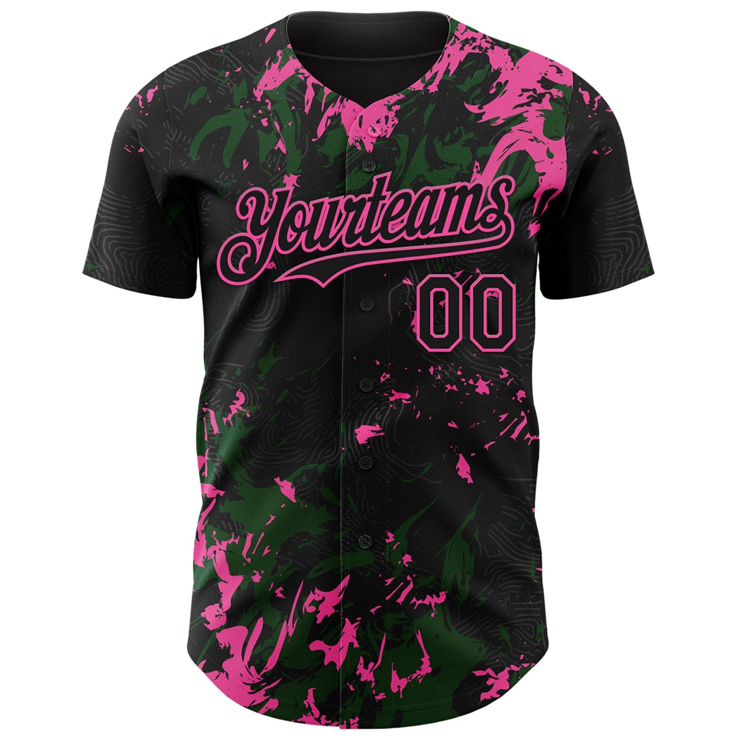 Custom Black Green-Pink 3D Pattern Design Splash Authentic Baseball Jersey