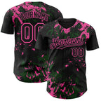 Custom Black Green-Pink 3D Pattern Design Splash Authentic Baseball Jersey