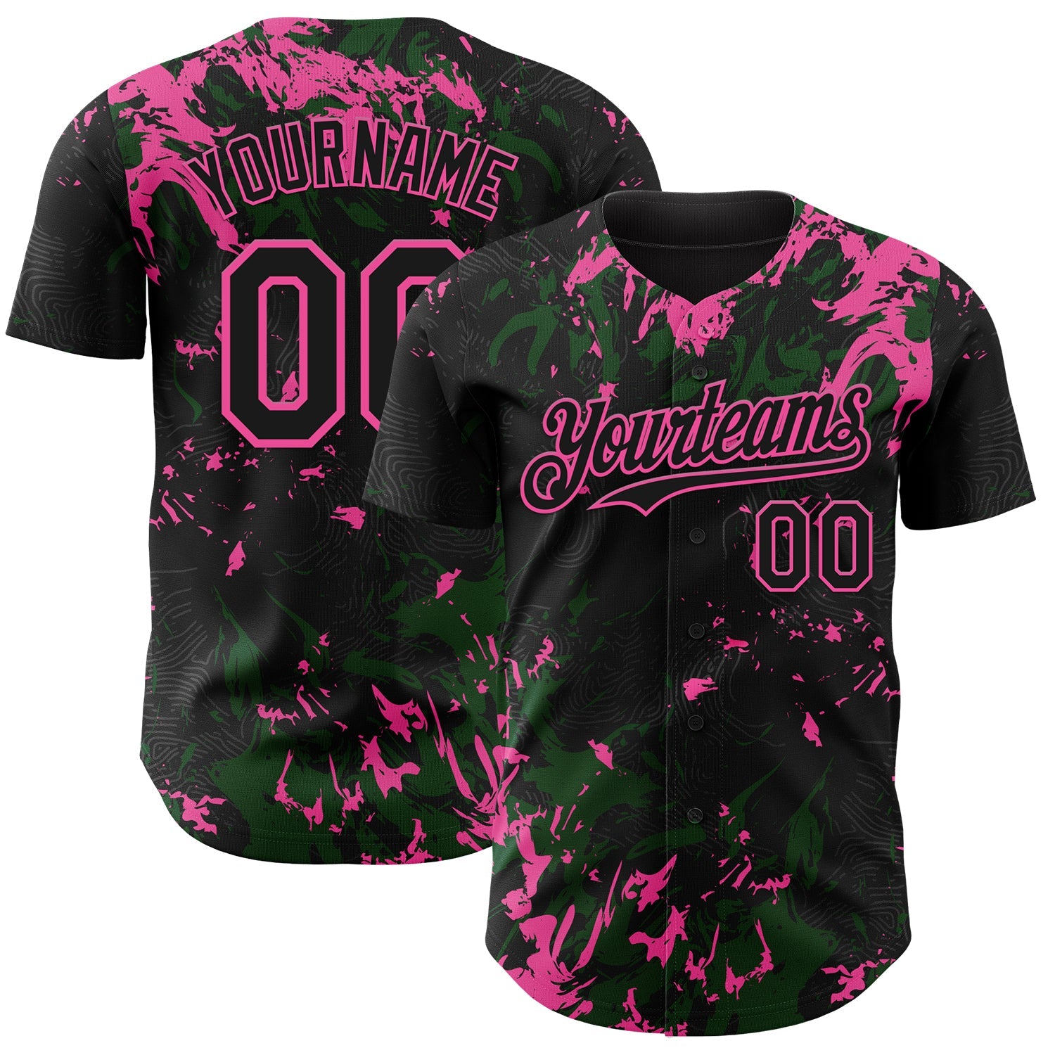 Custom Black Green-Pink 3D Pattern Design Splash Authentic Baseball Jersey