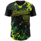 Custom Black Kelly Green-Neon Yellow 3D Pattern Design Splash Authentic Baseball Jersey