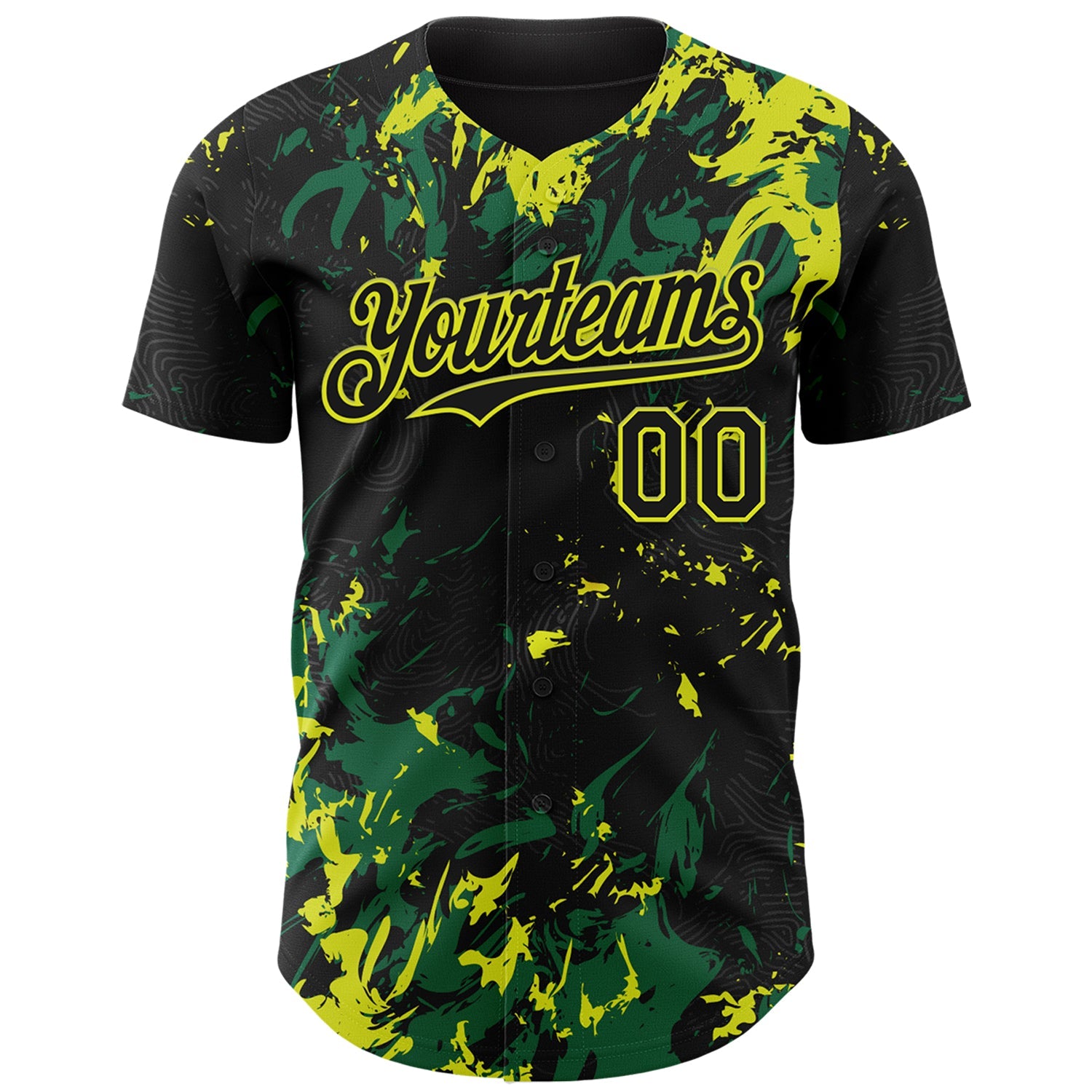 Custom Black Kelly Green-Neon Yellow 3D Pattern Design Splash Authentic Baseball Jersey