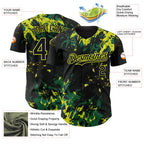 Custom Black Kelly Green-Neon Yellow 3D Pattern Design Splash Authentic Baseball Jersey