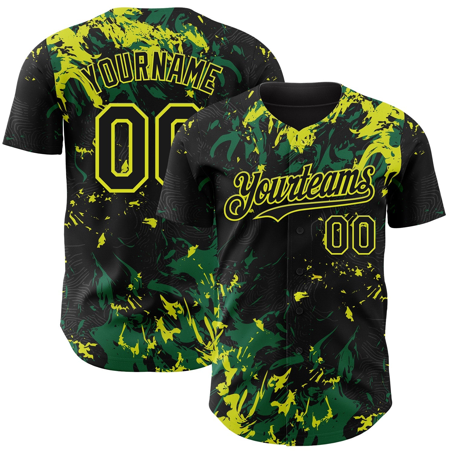 Custom Black Kelly Green-Neon Yellow 3D Pattern Design Splash Authentic Baseball Jersey