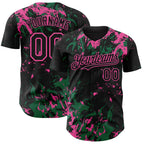 Custom Black Kelly Green-Pink 3D Pattern Design Splash Authentic Baseball Jersey