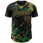Custom Black Kelly Green-Old Gold 3D Pattern Design Splash Authentic Baseball Jersey