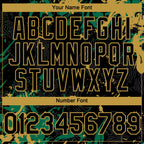 Custom Black Kelly Green-Old Gold 3D Pattern Design Splash Authentic Baseball Jersey