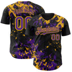 Custom Black Purple-Gold 3D Pattern Design Splash Authentic Baseball Jersey