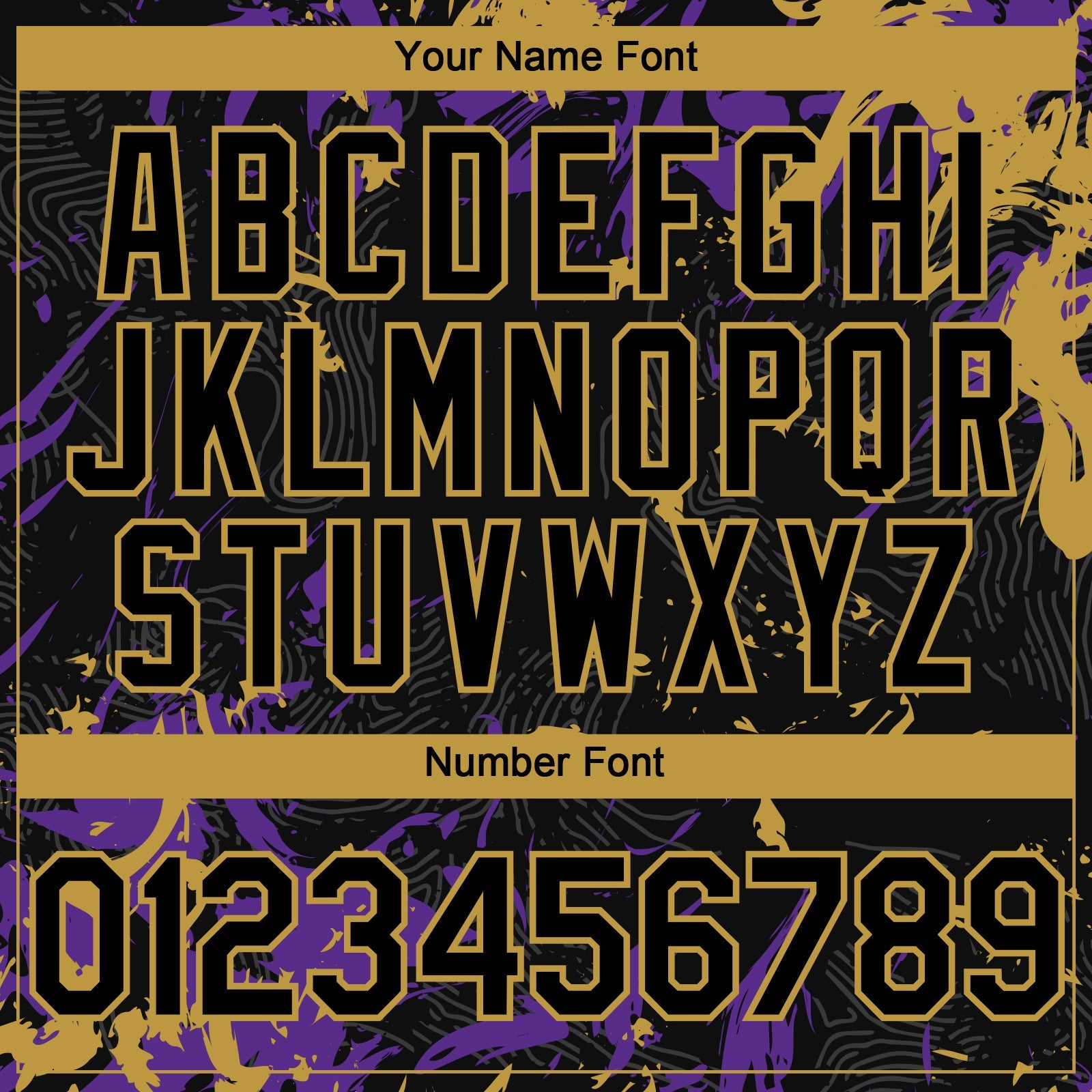 Custom Black Purple-Old Gold 3D Pattern Design Splash Authentic Baseball Jersey