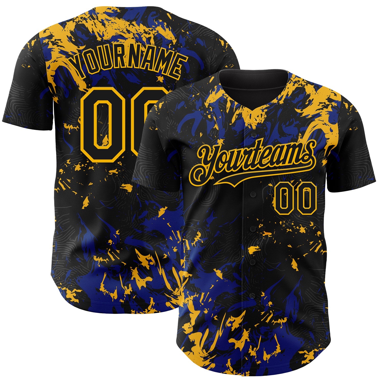 Custom Black Royal-Gold 3D Pattern Design Splash Authentic Baseball Jersey