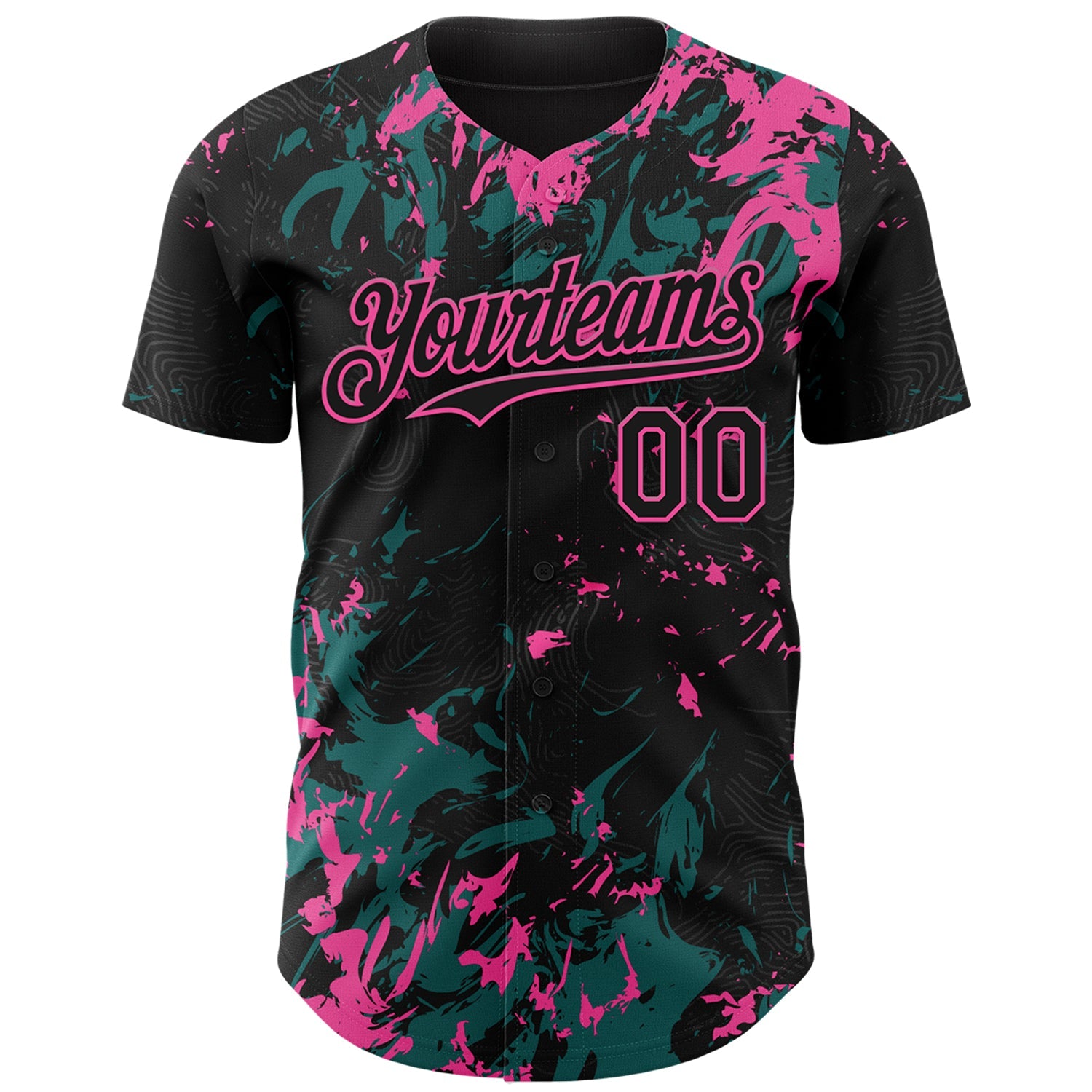 Custom Black Teal-Pink 3D Pattern Design Splash Authentic Baseball Jersey