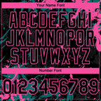 Custom Black Teal-Pink 3D Pattern Design Splash Authentic Baseball Jersey