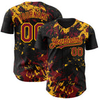 Custom Black Crimson-Gold 3D Pattern Design Splash Authentic Baseball Jersey
