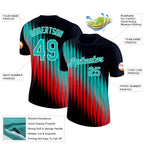 Custom Navy Aqua Red-White 3D Pattern Design Gradient Stripe Sportswear Performance T-Shirt