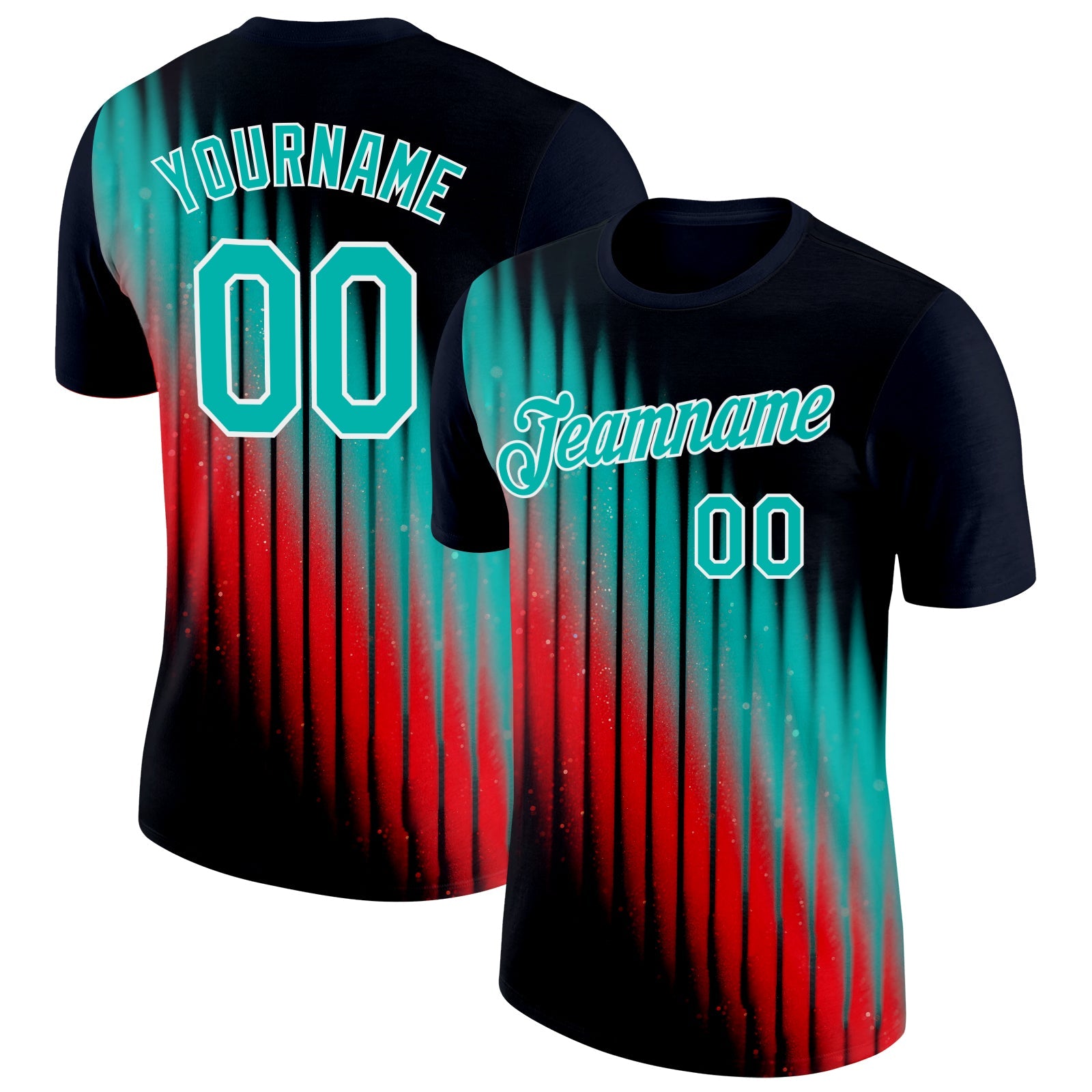 Custom Navy Aqua Red-White 3D Pattern Design Gradient Stripe Sportswear Performance T-Shirt
