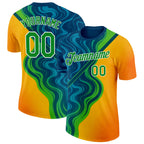 Custom Blue Grass Green Yellow-White 3D Pattern Design Brazil Marbel Sportswear Performance T-Shirt