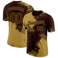 Custom Brown Old Gold 3D Pattern Design Abstract Brush Stroke Performance T-Shirt
