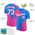 Custom Powder Blue White-Pink 3D Pattern Design Abstract Brush Stroke Performance T-Shirt