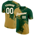 Custom Green White-Old Gold 3D Pattern Design Abstract Brush Stroke Performance T-Shirt