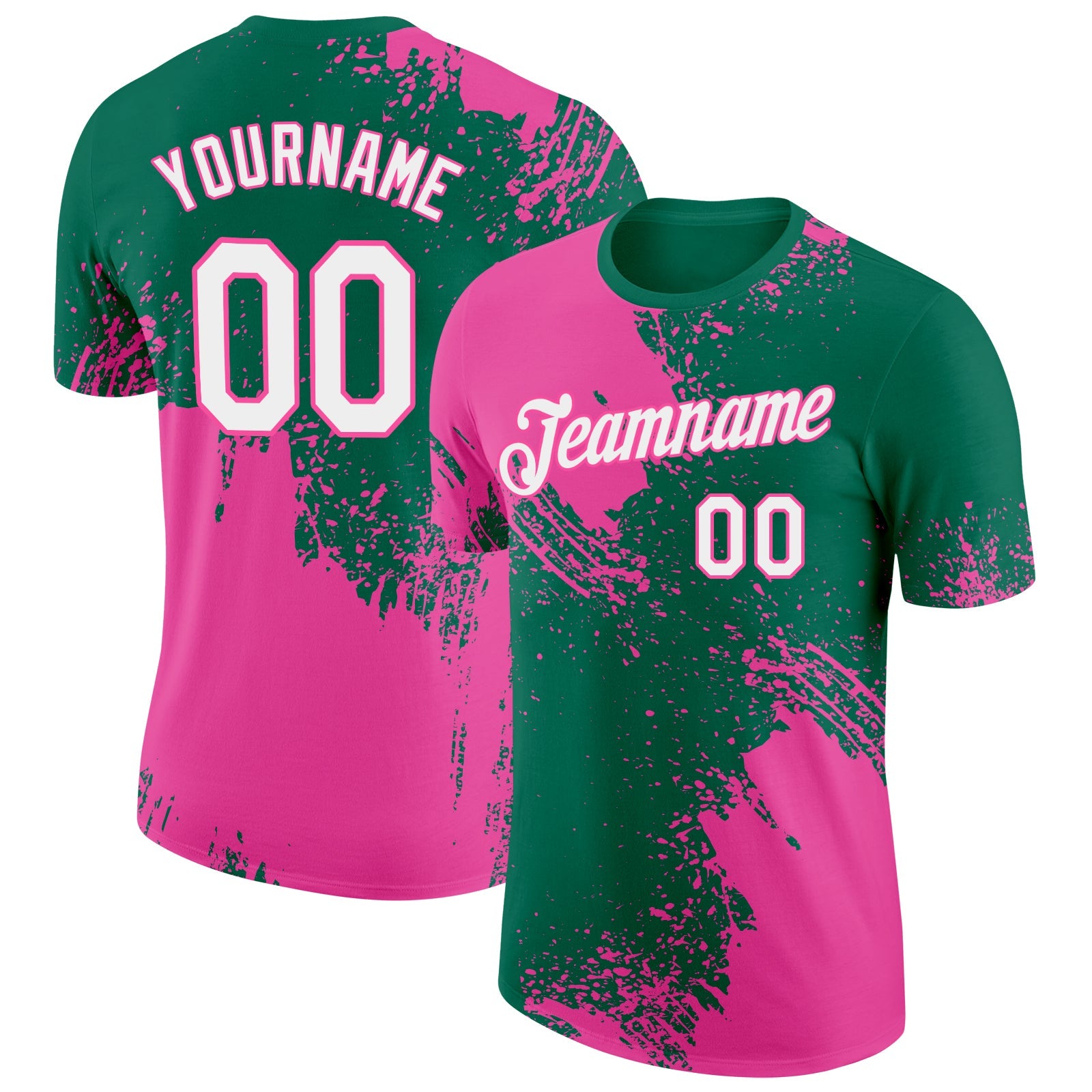 Custom Kelly Green White-Pink 3D Pattern Design Abstract Brush Stroke Performance T-Shirt