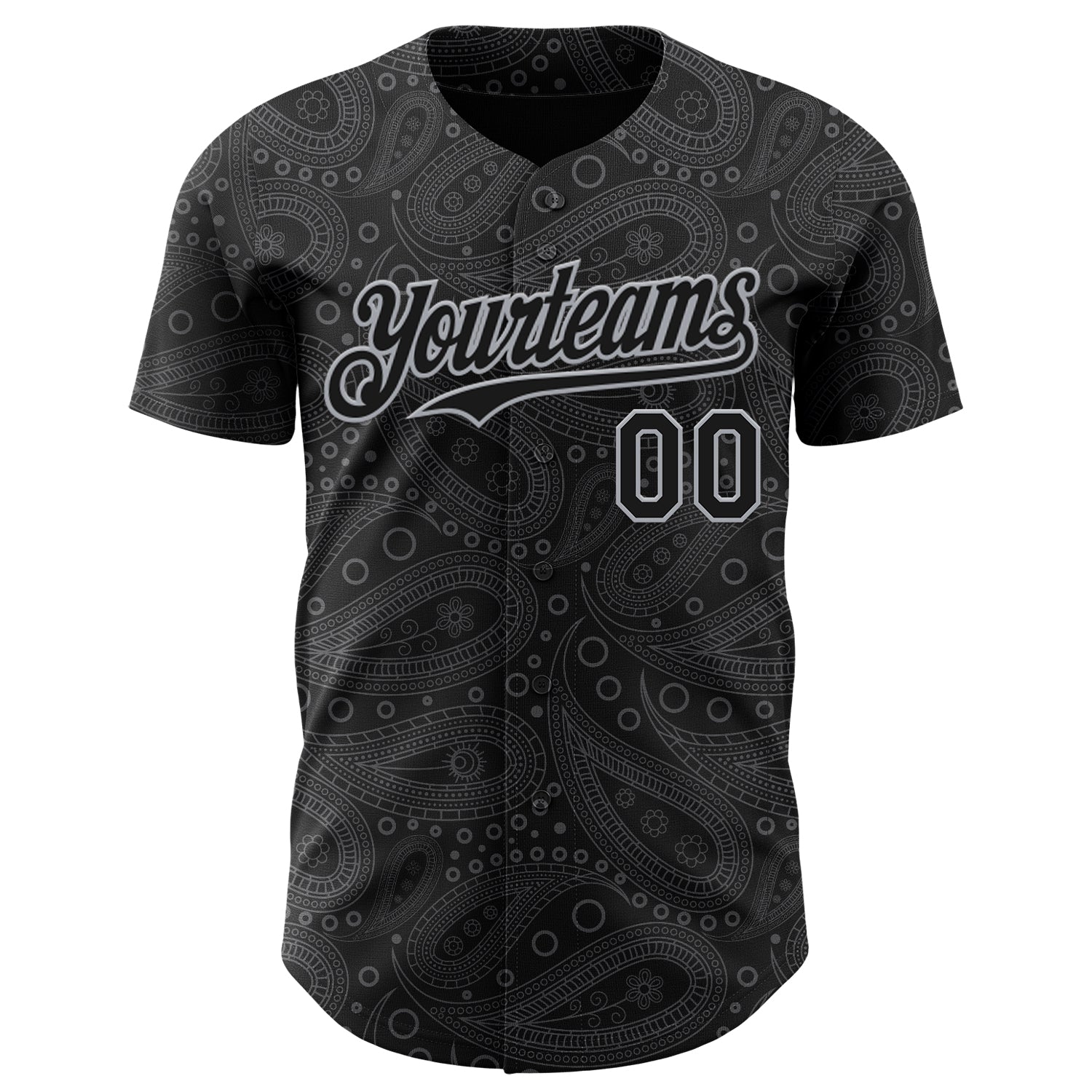 Custom Black Gray 3D Pattern Design Rave Party Ethnic Paisley Bandana Authentic Baseball Jersey