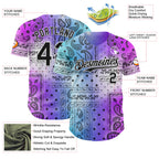 Custom Purple Black Blue-White 3D Pattern Design Gradient Rave Party Ethnic Paisley Bandana Authentic Baseball Jersey