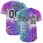 Custom Purple Black Blue-White 3D Pattern Design Gradient Rave Party Ethnic Paisley Bandana Authentic Baseball Jersey