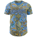 Custom Light Blue Black 3D Pattern Design Rave Party Ethnic Paisley Bandana Authentic Baseball Jersey