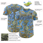 Custom Light Blue Black 3D Pattern Design Rave Party Ethnic Paisley Bandana Authentic Baseball Jersey