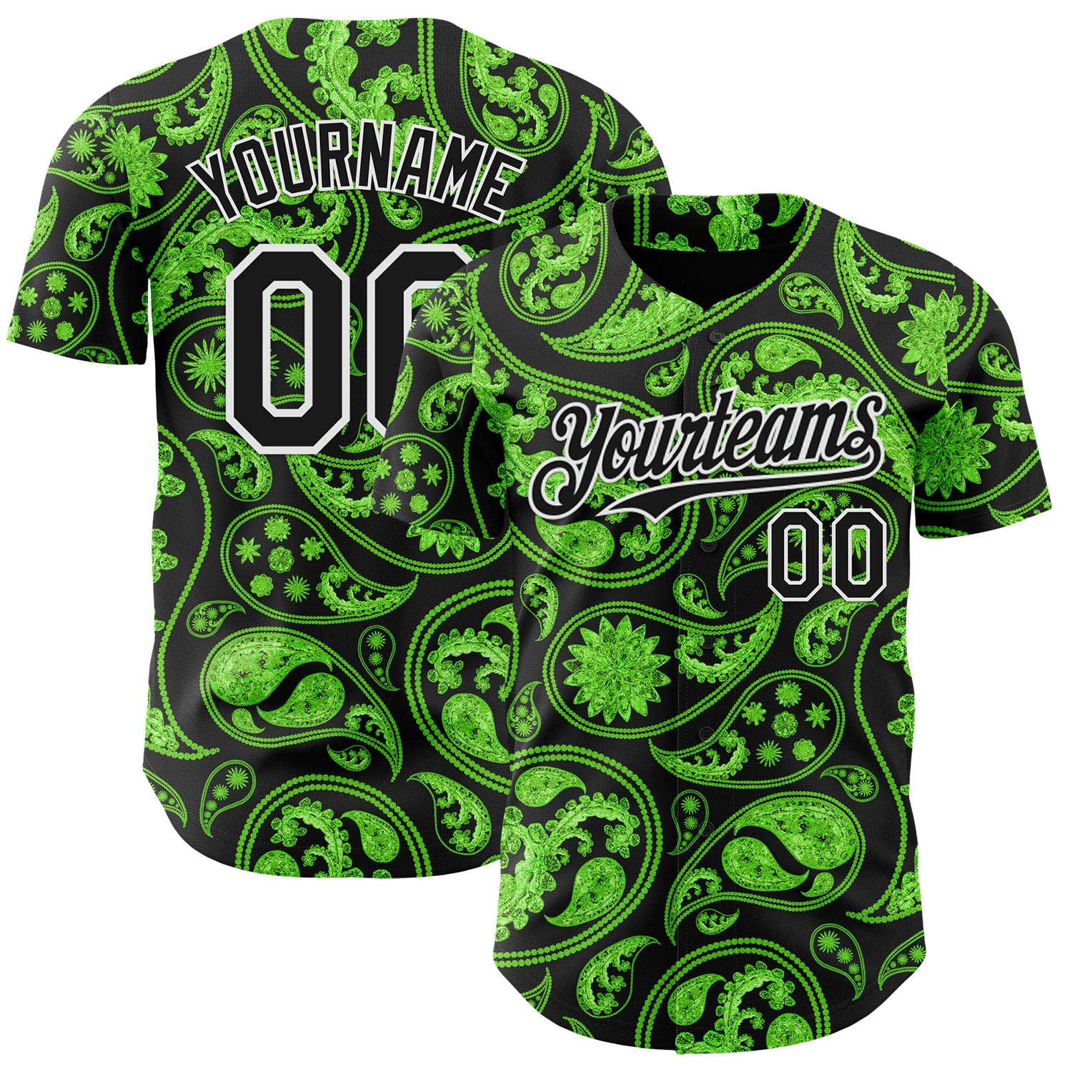 Custom Black Green-White 3D Pattern Design Rave Party Ethnic Paisley Bandana Authentic Baseball Jersey