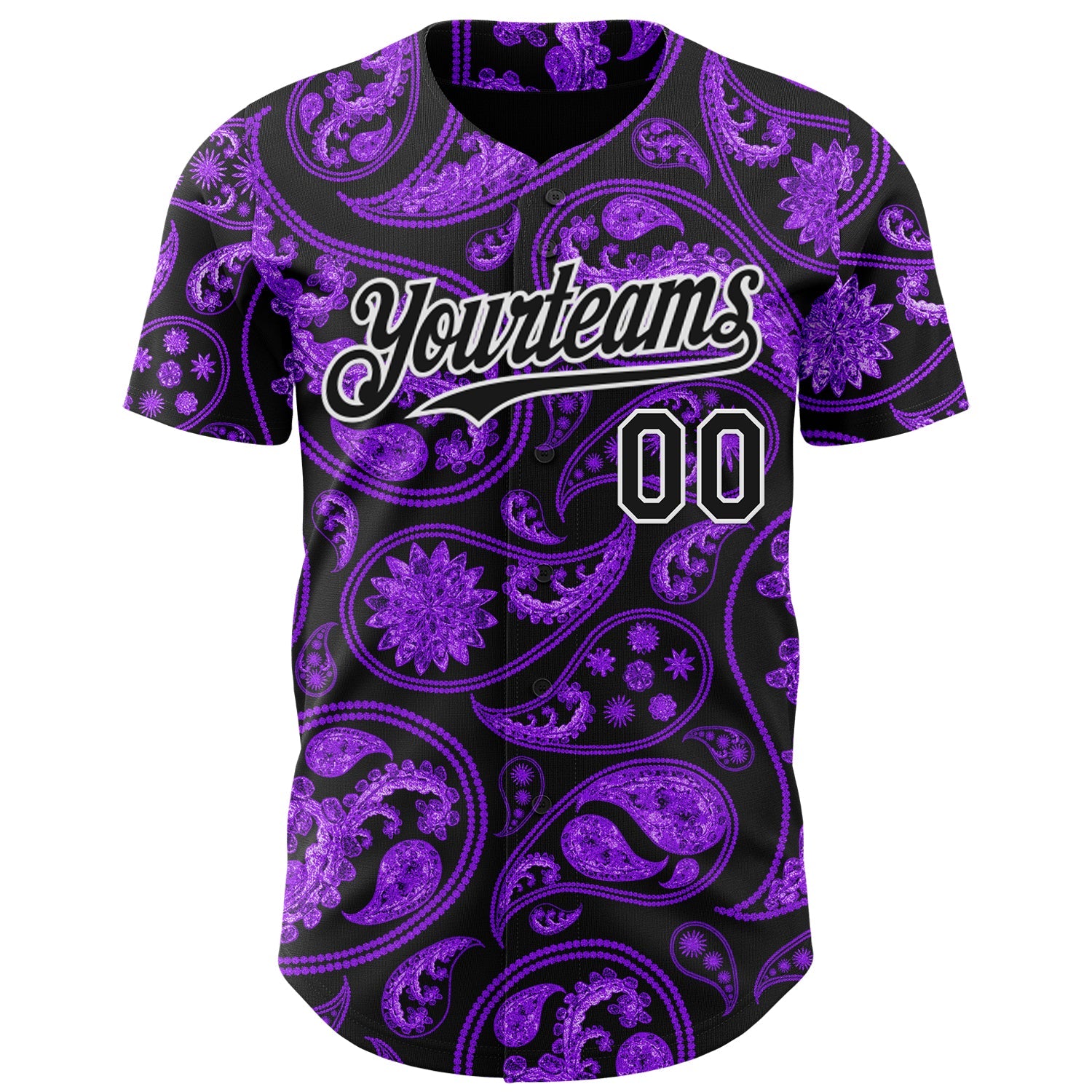 Custom Black Purple-White 3D Pattern Design Rave Party Ethnic Paisley Bandana Authentic Baseball Jersey