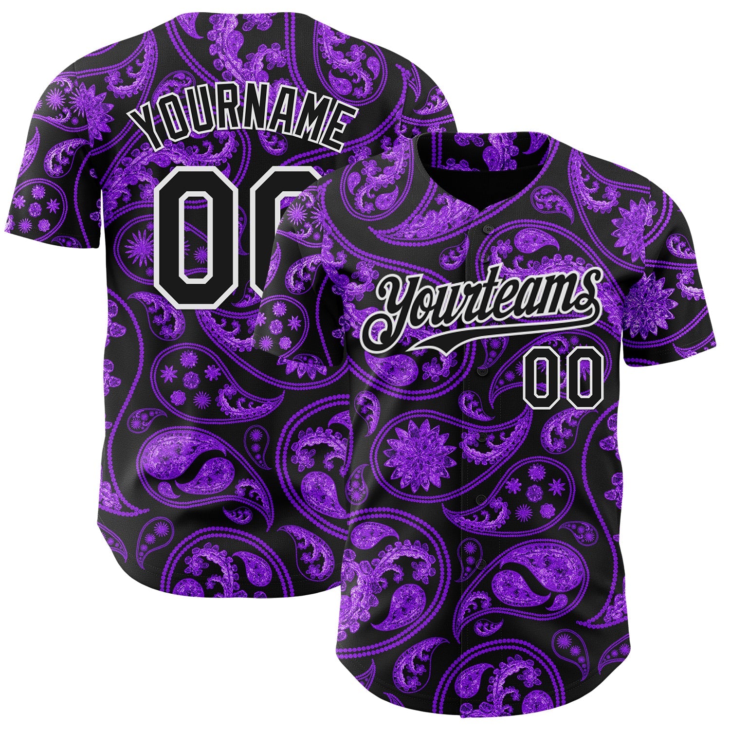 Custom Black Purple-White 3D Pattern Design Rave Party Ethnic Paisley Bandana Authentic Baseball Jersey