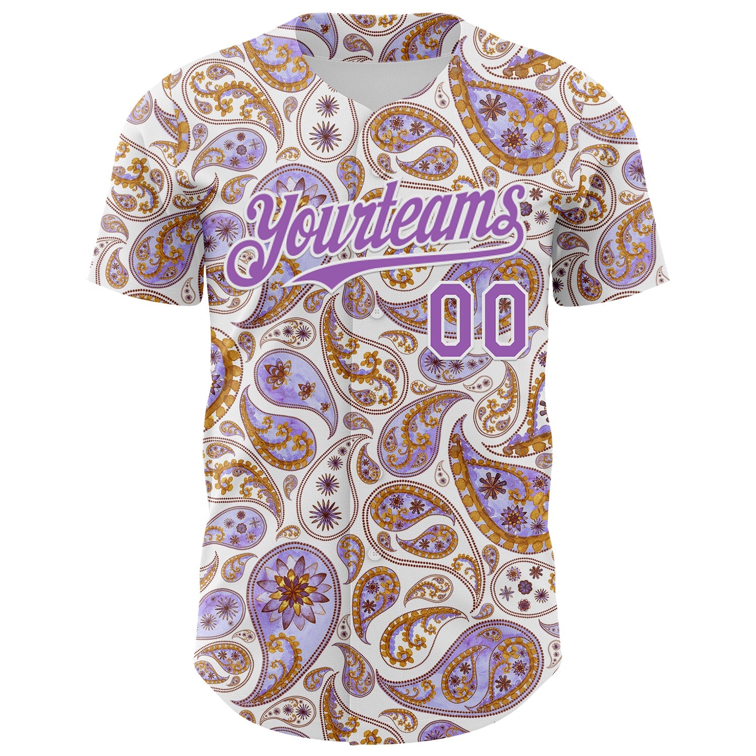 Custom White Medium Purple 3D Pattern Design Rave Party Ethnic Paisley Bandana Authentic Baseball Jersey