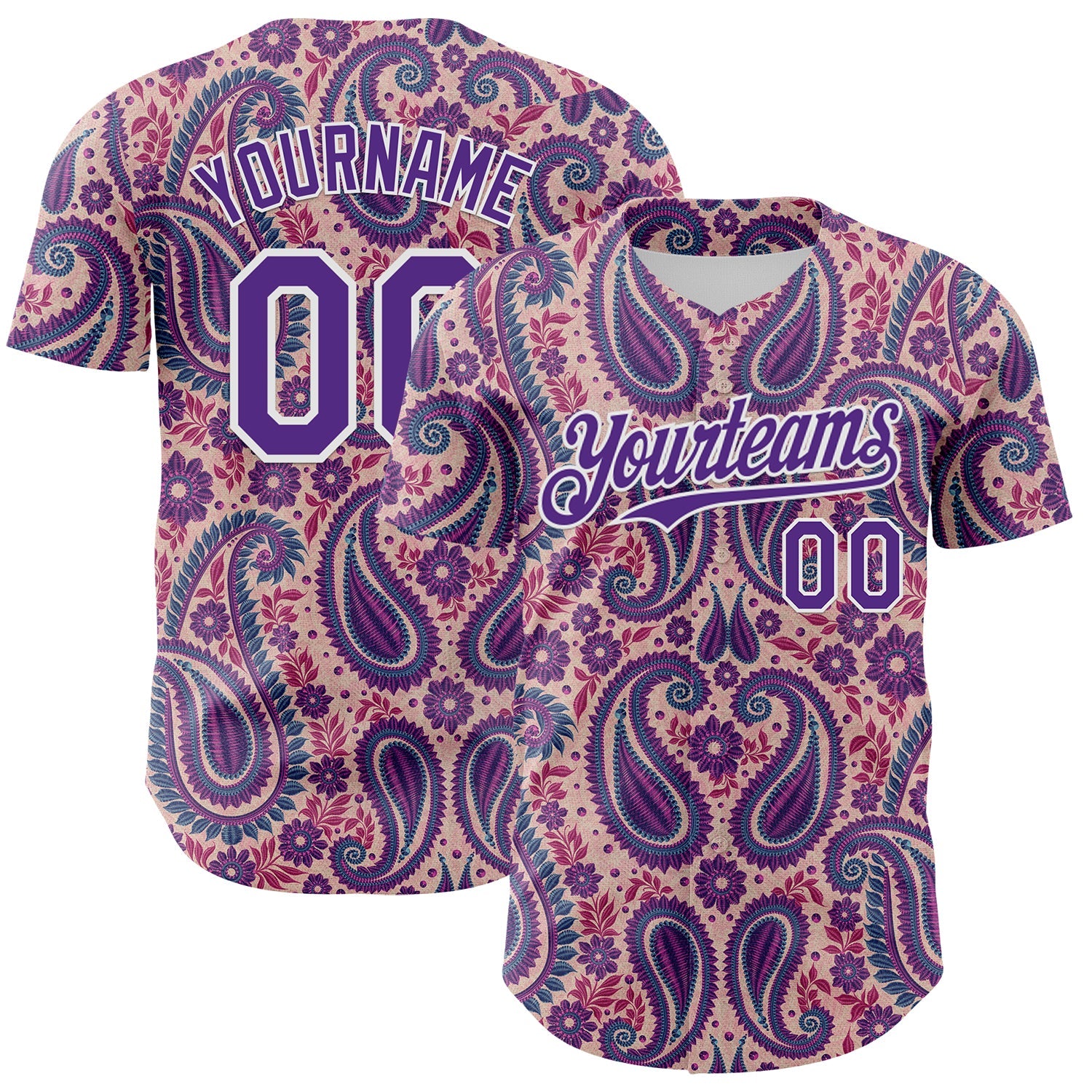 Custom Light Pink Purple-White 3D Pattern Design Rave Party Ethnic Paisley Bandana Authentic Baseball Jersey