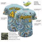 Custom Blue Yellow-Black 3D Pattern Design Rave Party Ethnic Paisley Bandana Authentic Baseball Jersey