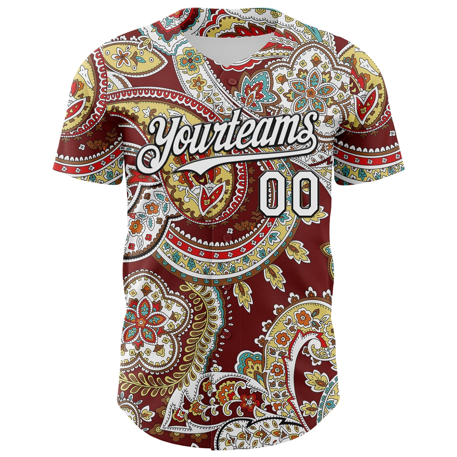Custom Brown White-Black 3D Pattern Design Rave Party Ethnic Paisley Bandana Authentic Baseball Jersey
