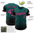 Custom Teal Pink-Black 3D Pattern Design Gradient Geometric Shape Authentic Baseball Jersey