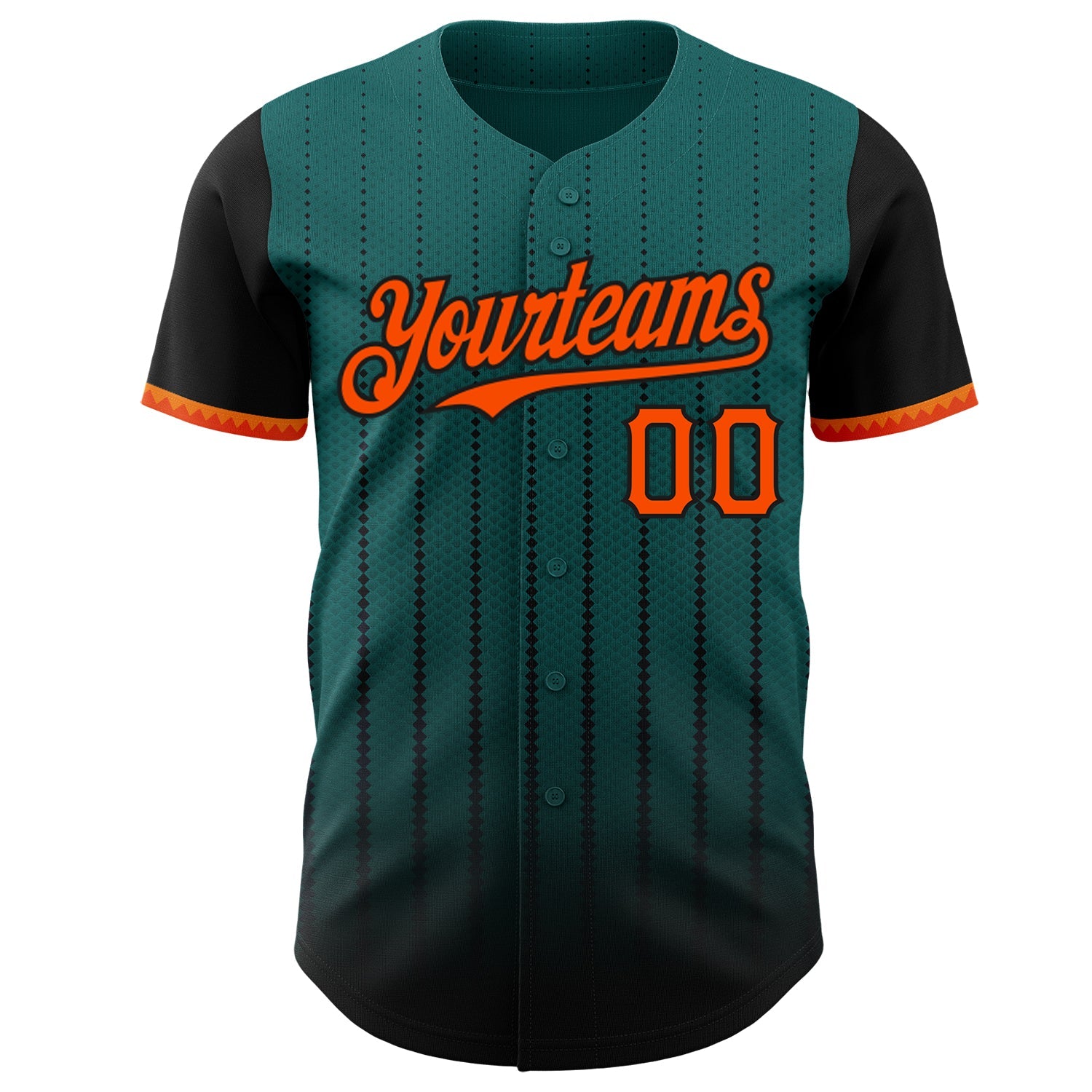 Custom Teal Orange-Black 3D Pattern Design Gradient Geometric Shape Authentic Baseball Jersey